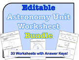 Astronomy Worksheets *EDITABLE BUNDLE*