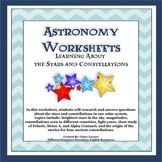 Astronomy Worksheets- Learning about Stars and Constellations