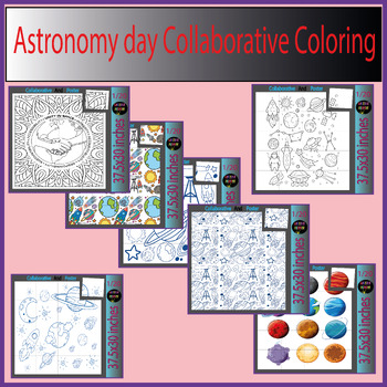 Preview of Astronomy day Collaborative Coloring Poster Art Bulletin Board Activities Bundle