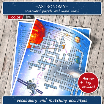 Preview of Astronomy games Solar System crossword, word search Space activities printables