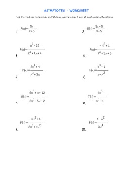Preview of Asymptotes- worksheet-with key