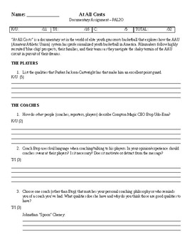 Preview of At All Costs Documentary Worksheet (Netflix)