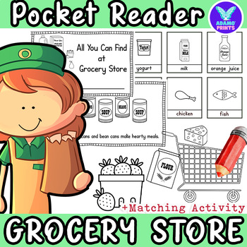 Preview of At Grocery Store GAME Pocket Chart Match Vocab Kindergarten NO PREP Activities