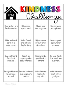 at home kindness challenge freebie distance learning tpt