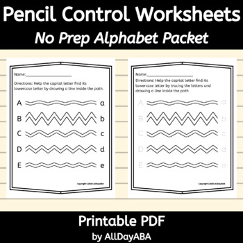Preview of No Prep Alphabet Pencil Control Worksheets for Fine Motor Skills Activities, ABA