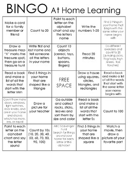 At Home Learning Bingo By Iheartteaching 