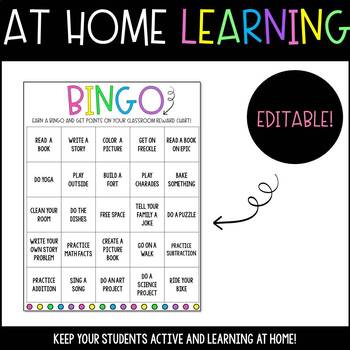 At Home Learning - Bingo Choice Board by Iced Coffee Classroom | TPT
