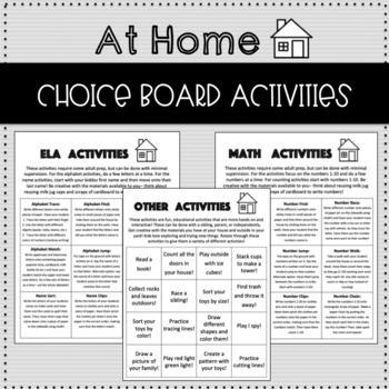 Preview of At Home Learning Choice Boards