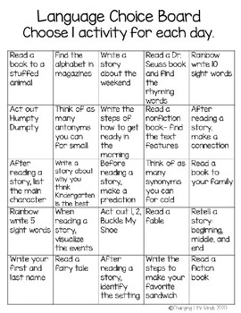 At Home Learning Choice Boards- English Version 1 by Changing Little Minds