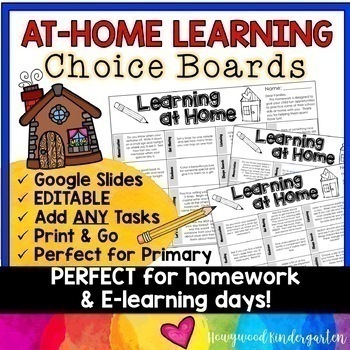 Preview of At Home Learning Choice Boards | Print & Go Homework Kids LOVE!