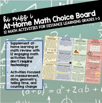 Preview of At Home Math Skills Choice Board Designed for Distance Learning