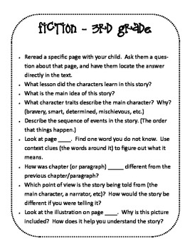 At Home Reading Comprehension Questions for Parents by 3rd Grade Life