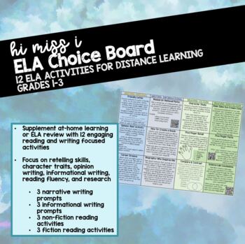 Preview of At Home Reading and Writing Choice Board Designed for Distance Learning