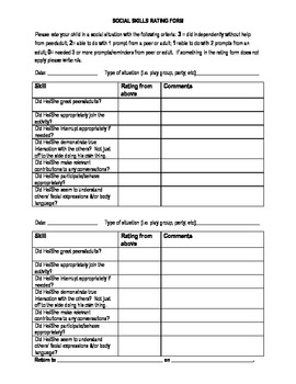 At Home Social Skills Rating Form by Missy Paoletti | TpT