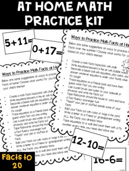 Preview of At Home / Summer Math Facts Practice Kit - Addition & Subtraction to 20 BUNDLE!
