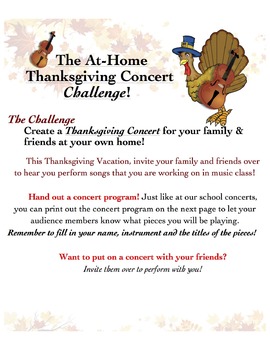 Preview of At-Home Thanksgiving Concert Challenge - editable!