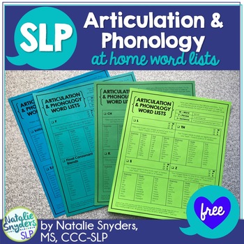 Preview of At Home Word Lists for Articulation and Phonology for SLPs - Freebie