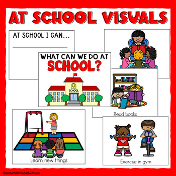 Preview of At School I Can - Visuals for 3K, Pre-K, Preschool & Kindergarten