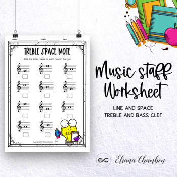 Preview of At School - Music Staff Worksheet - Line and Space/Treble and Bass note