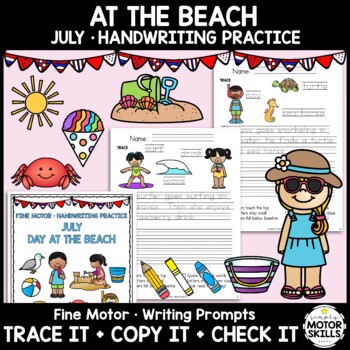 Preview of At The Beach • Trace Copy Check Sentences • Handwriting • Summer