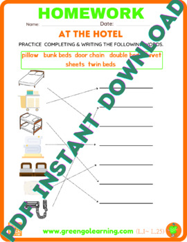 Preview of At The Hotel / ESL PDF HOMEWORK / (easy task)