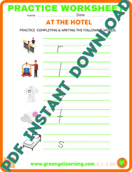 Preview of At The Hotel / ESL PRACTICE WORKSHEET / (easy task)