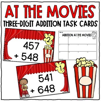 Preview of At The Movies Three Digit Task Cards