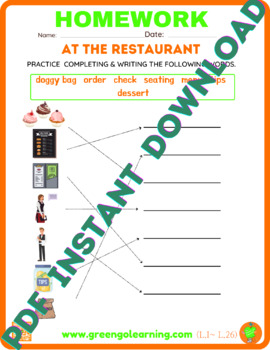 Preview of At The Restaurant / ESL PDF HOMEWORK / (easy task)