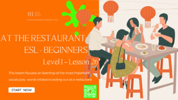 Preview of At The Restaurant / ESL PDF LESSON / (Independent Packet)