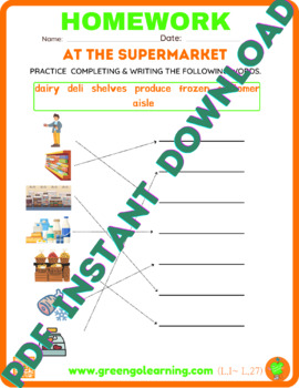 Preview of At The Supermarket / ESL PDF HOMEWORK / (easy task)