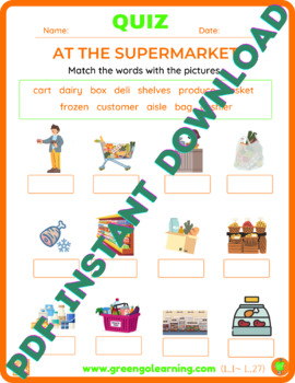 Preview of At The Supermarket / ESL PDF QUIZ / (easy to check task)