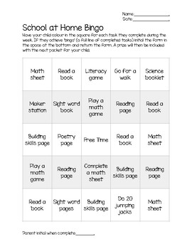 At home bingo menu board-distance learning by CountryTeacher24 | TPT