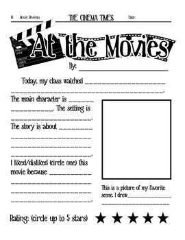 Preview of At the Movies- Elementary Movie Worksheet