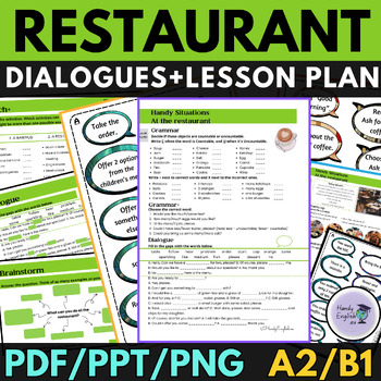 Preview of At the Restaurant Functional Conversational BUNDLE dialogues lesson plan ESL