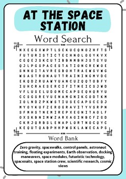 Preview of At the Space Station : Word Search Puzzle Challenge - Printable Activity Sheet