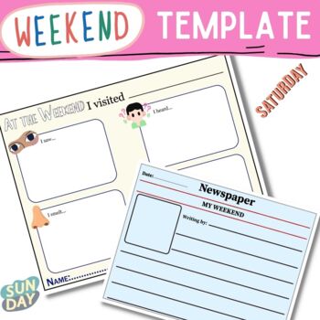 Preview of At the Weekend Senses,Weekend News Template (Editable) Writing Pages Worksheets