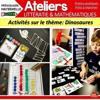 Preview of Core French Ateliers de Maths Kindergarten/STEM French Centers / Dinosaur