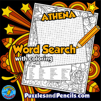 Preview of Athena Word Search Puzzle with Coloring | Greek Mythology Wordsearch