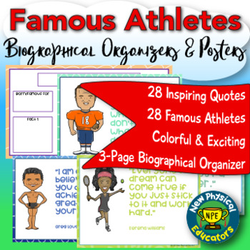 Preview of Athletes Inspirational Quotes Posters With Biography Graphic Organizers