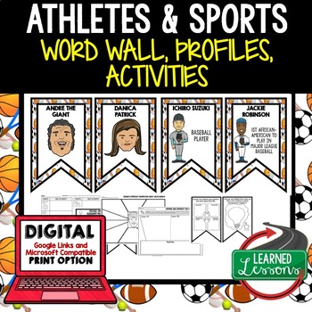 Preview of Athletes & Sports  Figures Word Wall, Profiles Activity, Google Link