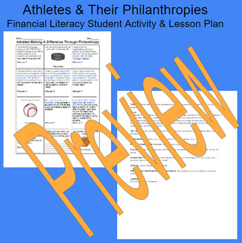 Preview of Athletes & Their Philanthropies Digital Webquest Student Sheet with Lesson Plan