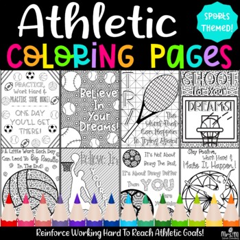 Preview of Athletic Sports Themed Coloring Pages / 12 Pages / Relax & Work To Reach Goals