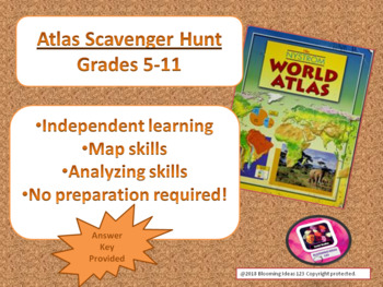 Preview of Atlas Scavenger Hunt / Map Skills  for Grades 5-11