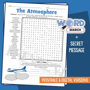 Preview of Earth Layers of the Atmosphere Word Search Puzzle Vocabulary Activity Worksheet