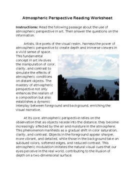Preview of Atmospheric Perspective in Art Reading Worksheet **Editable**