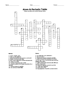 The periodic table crossword puzzle answers