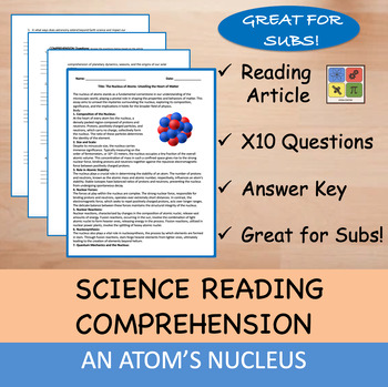 Preview of Atom's Nucleus - Reading Passage and x 10 Questions (EDITABLE)