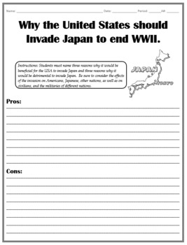 atomic bomb on japan pros and cons