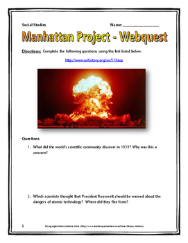 Preview of Atomic Bombing of Japan - Manhattan Project - Webquest with Key (World War Two)