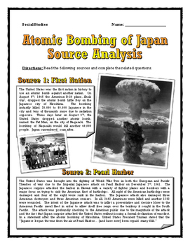 Atomic Bombing of Japan - Source Analysis Questions ...